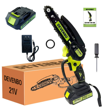 Cordless Mini Chainsaw 6 Inch – Handheld Lightweight Portable Electric Chainsaw with Safety Equipment, for Yard Gardening, Tree Pruning, Home Woodworking & Outdoor Survival, Thoughtful Gift for Men (1 or 2 Batteries)