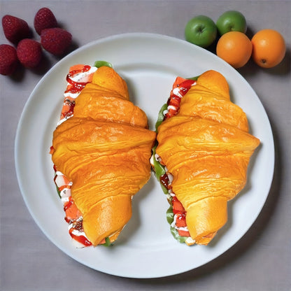 Realistic Fake Food Props 2PCS Simulation Bacon Croissant Bread – Lifelike TPU Play Food for Kids Kitchen Toy, Window Display Decor, Photography Prop, Pretend Play Food Accessory