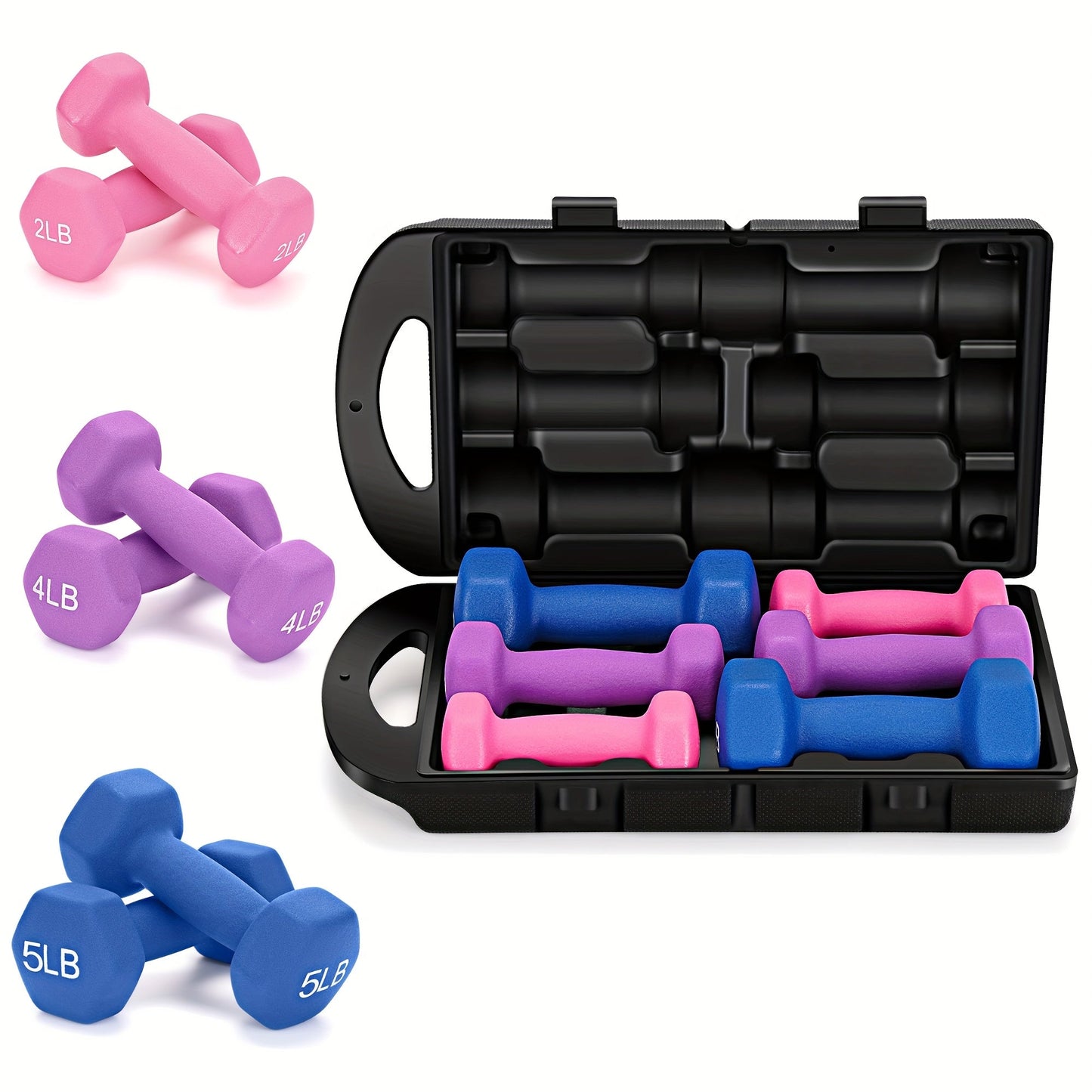 Neoprene Dumbbell Hand Weights Set with Gift Box - Hexagonal Anti-Roll Design, Cast Iron Core, Color Coded Free Weights for Home Gym Strength Training, Aerobics, Yoga, Cardio & Fitness Workouts for Men & Women
