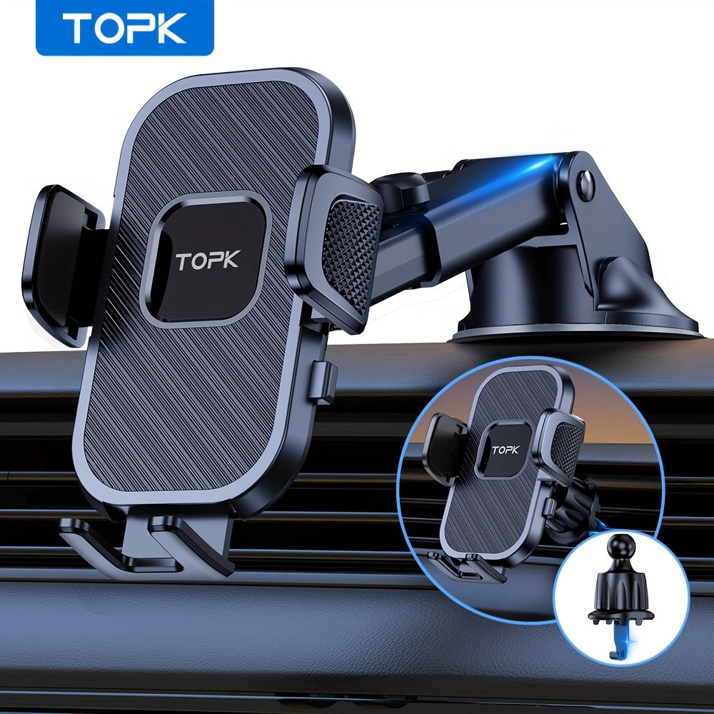 TOPK Upgrade Car Phone Holder Mount, Universal Cell Phone Car Mount for Dashboard Car Dash Mount Mobile Holder for iPhone, Samsung And All Android Smart Phones