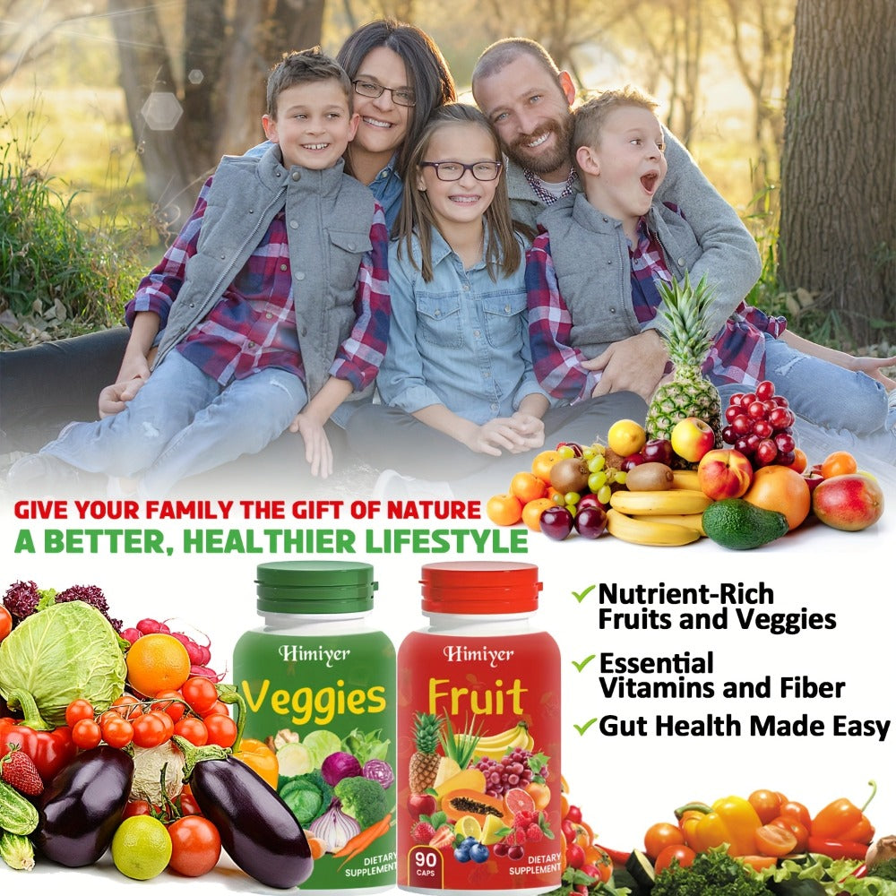 Superfood Capsules Fruits & Vegetables — 90 Fruit + 90 Veggie Capsules per Set | Whole-Food Daily Nutrition with Phytonutrients & Antioxidants for Women, Men & Teens | Natural Flavor
