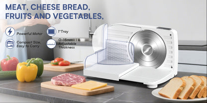 Electric Meat Slicer 0-15mm Adjustable Thickness – Home & Commercial Deli Food Cutter for Meat, Vegetables, Fruits, Bread & Lamb, Stainless Steel Blade, Easy to Clean Kitchen Slicing Machine