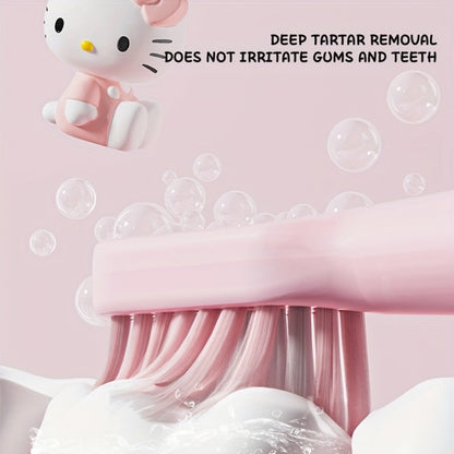 Sanrio Electric Toothbrush Hello Kitty & Pochacco - 4 Cleaning Modes, 4 Intensity Levels, 3 Replacement Brush Heads, 2-Minute Smart Timer, Cute Design Gift for Girls, Birthday, Graduation, Christmas