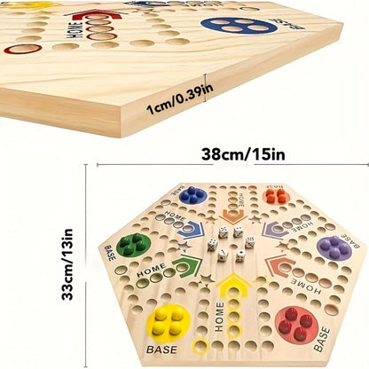 Fast Track Board Game Double-Sided Wooden Pinball Set – 6 Colored Balls, 24 Pinballs & 6 Dice, Family Game Night for 4-6 Players, Kids & Adults Classic Strategy Game