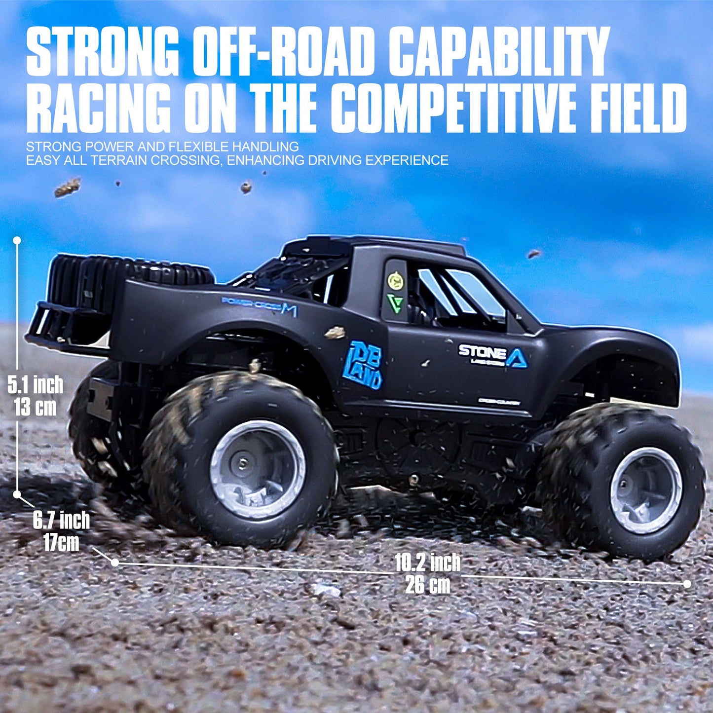Amphibious RC Car 1:16 Scale 4WD Waterproof Land & Water Remote Control Monster Truck – 2 Rechargeable Batteries, All-Terrain RC Truck for Boys Kids Ages 4+, Birthday Christmas Gift