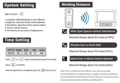 WiFi Video Doorbell with 4.3 Inch Indoor Monitor | Waterproof Night Vision Two-Way Audio Rechargeable Battery | Auto Photo Video Recording Senior Friendly Real-Time Monitoring