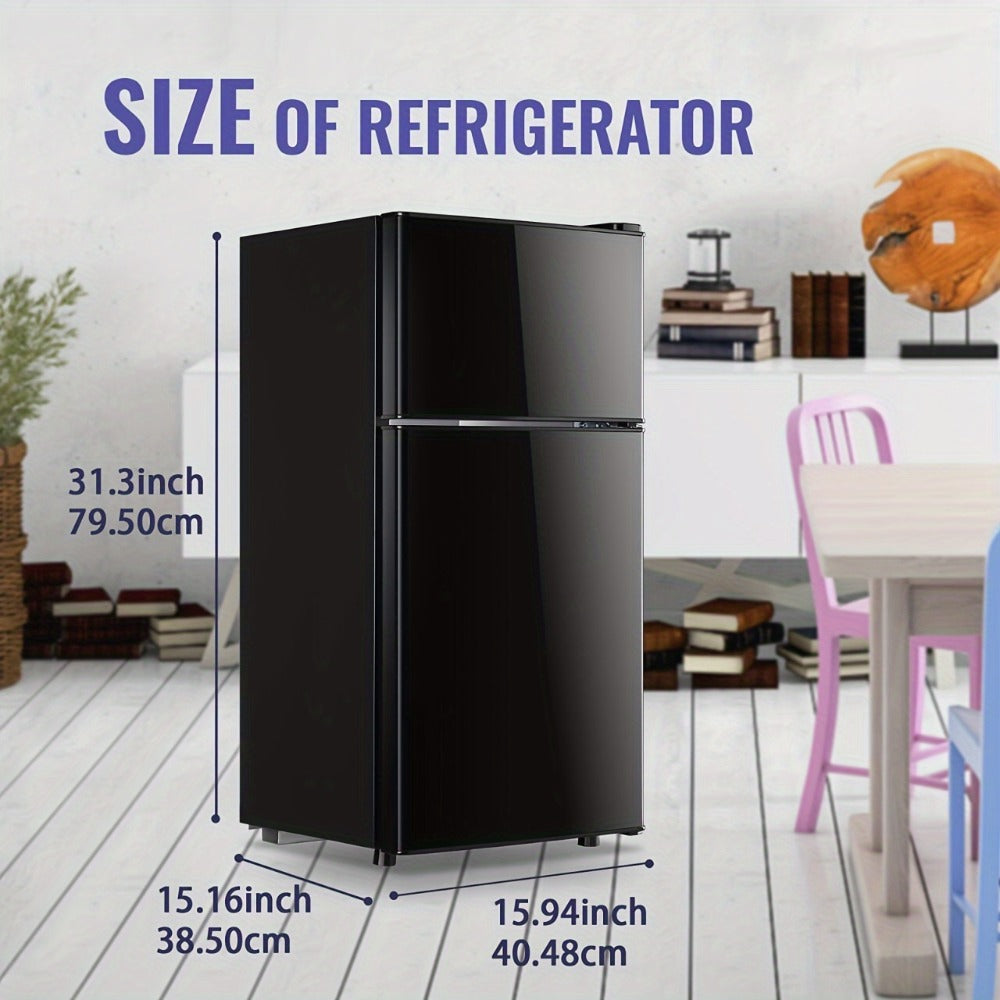Mini Refrigerator with Freezer, 2.4 Cu Ft Double Door Small Fridge with Removable Shelves & Adjustable Feet – Compact Personal Fridge for Bedroom, Dorm, Apartment, Home Office and Kitchen