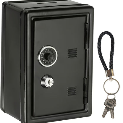 Metal Coin Bank Safe with Key and Combination Lock – Secure Steel Money Box with Removable Drawer, Coin Slot & Cash Storage for Home Office, Kids Gift
