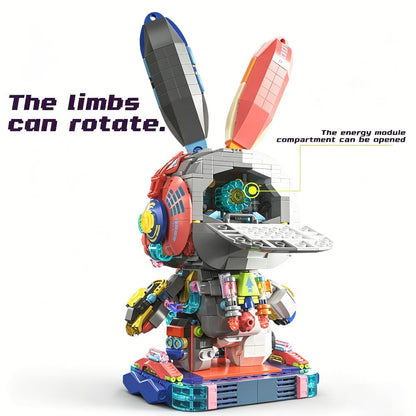 Punk Mechanical Rabbit Building Block Set 1377pcs – Pink Steampunk Style Brick Model Kit, Mid-Scale ABS DIY Assembly Display Toy, Unique Halloween Christmas Birthday Gift for Teens & Adults