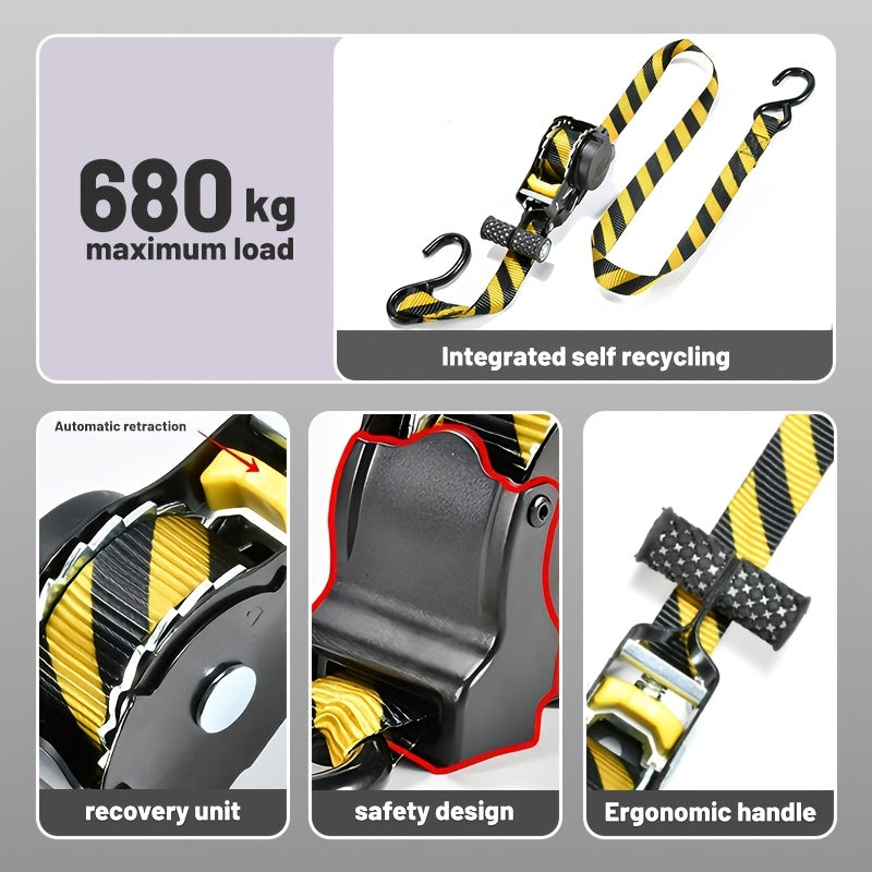 1pc/ 3pcs Auto-Retracting Ratchet Tie-Down Straps- 1499.14LB Heavy-Duty Retractable Cargo Straps with Self-Locking Function (1 Inch X 10.8 Feet)- Ideal for Transporting Trucks, Trailers, RVs, Boats, And Motorcycles