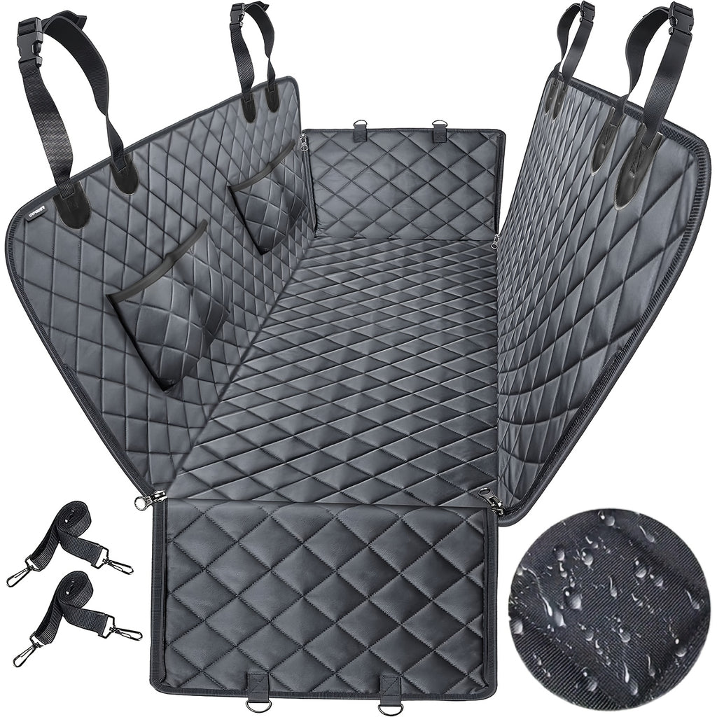 Dog Car Seat Cover - Pet Hammock, with 4 Pockets On The Side Wings, Scratch And Slip Protection for The Rear Seat, Suitable for Cars, Trucks And SUVs,600D
