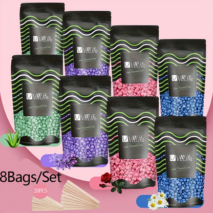 No Strip Hard Wax Beans for Brazilian Bikini Face Eyebrow Legs Underarms Full Body Hair Removal Home Waxing Kit for Women Men 50g per Bag 4 or 8 Bags Value Pack