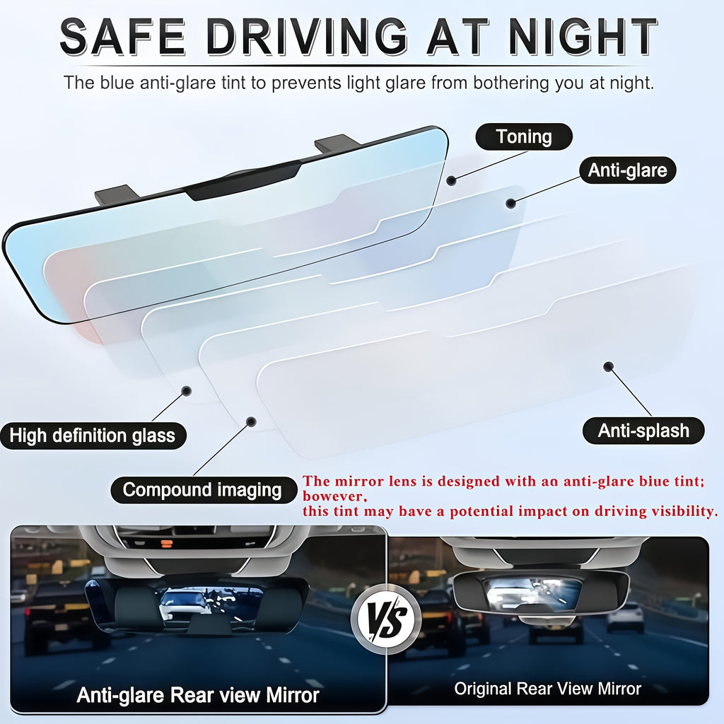 Anti-glare Rearview Mirror, Universal 12-inch (305mm), Wide-angle Panoramic Convex Rearview Mirror, Can Be Clipped On The Original, Eliminating Blind Spots And Anti-glare for Cars, SUVs And Trucks. Give Away 3 Aromatherapy.