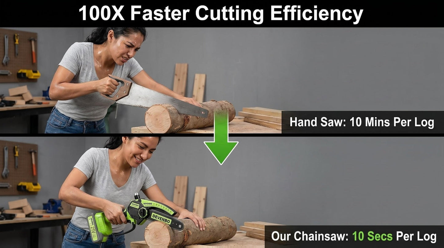 Cordless Mini Chainsaw 6 Inch – Handheld Lightweight Portable Electric Chainsaw with Safety Equipment, for Yard Gardening, Tree Pruning, Home Woodworking & Outdoor Survival, Thoughtful Gift for Men (1 or 2 Batteries)