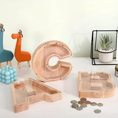 Wooden Letter Penny Bank – Alphabet Coin Bank Savings Box for Kids & Adults, Personalized Money Bank Birthday Gift, A to Z Initial Letter Bank