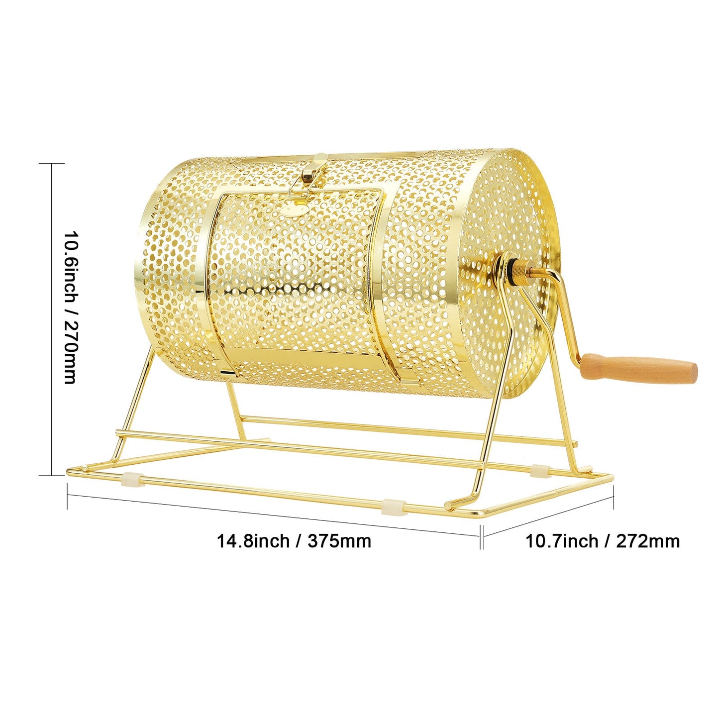 Raffle Drum Spinning Cage 12 Inch – Brass Plated Metal Lottery Ticket Drum with Wooden Handle, Holds 2500 Tickets or 100 Ping Pong Balls, for Bingo Ballot Party Events Fundraisers Trade Shows