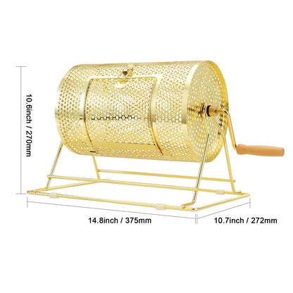 Raffle Drum Spinning Cage 12 Inch – Brass Plated Metal Lottery Ticket Drum with Wooden Handle, Holds 2500 Tickets or 100 Ping Pong Balls, for Bingo Ballot Party Events Fundraisers Trade Shows