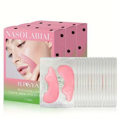 Nasolabial Fold Patches with Watermelon Collagen & Niacinamide – Caffeine Smile Lines Face Patches for Deep Moisturizing & Firming, Anti-Wrinkle Targeted Treatment, 15 Pairs (3 Boxes)