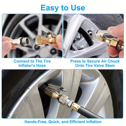 3pcs Air Chucks with Clip, American Closed Flow Lock-on Tire Inflator Chuck, Compatible with Schrader Valve, Durable Automotive Tool