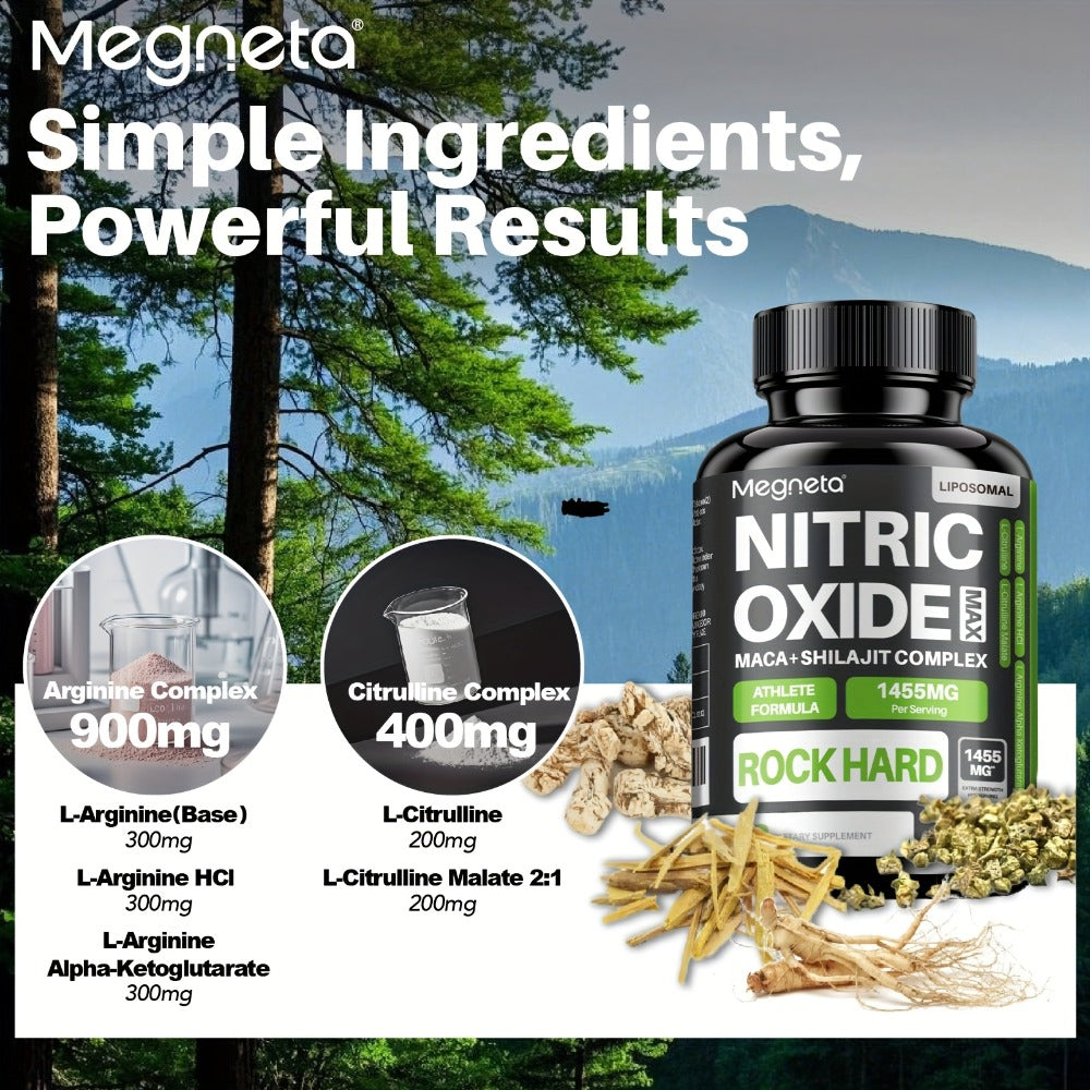L-Arginine & L-Citrulline Nitric Oxide Supplement for Men - Boosts Blood Flow, Muscle Pump, Energy, Focus & Cardiovascular Health - Stimulant-Free Men's Daily Vitality Capsules 60 Count