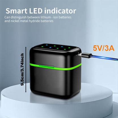 AA AAA Battery Charger Smart Hybrid Charger for NiMH and Li-ion Rechargeable Batteries with Integrated Storage Box Compatible with AA AAA Batteries Battery Not Included