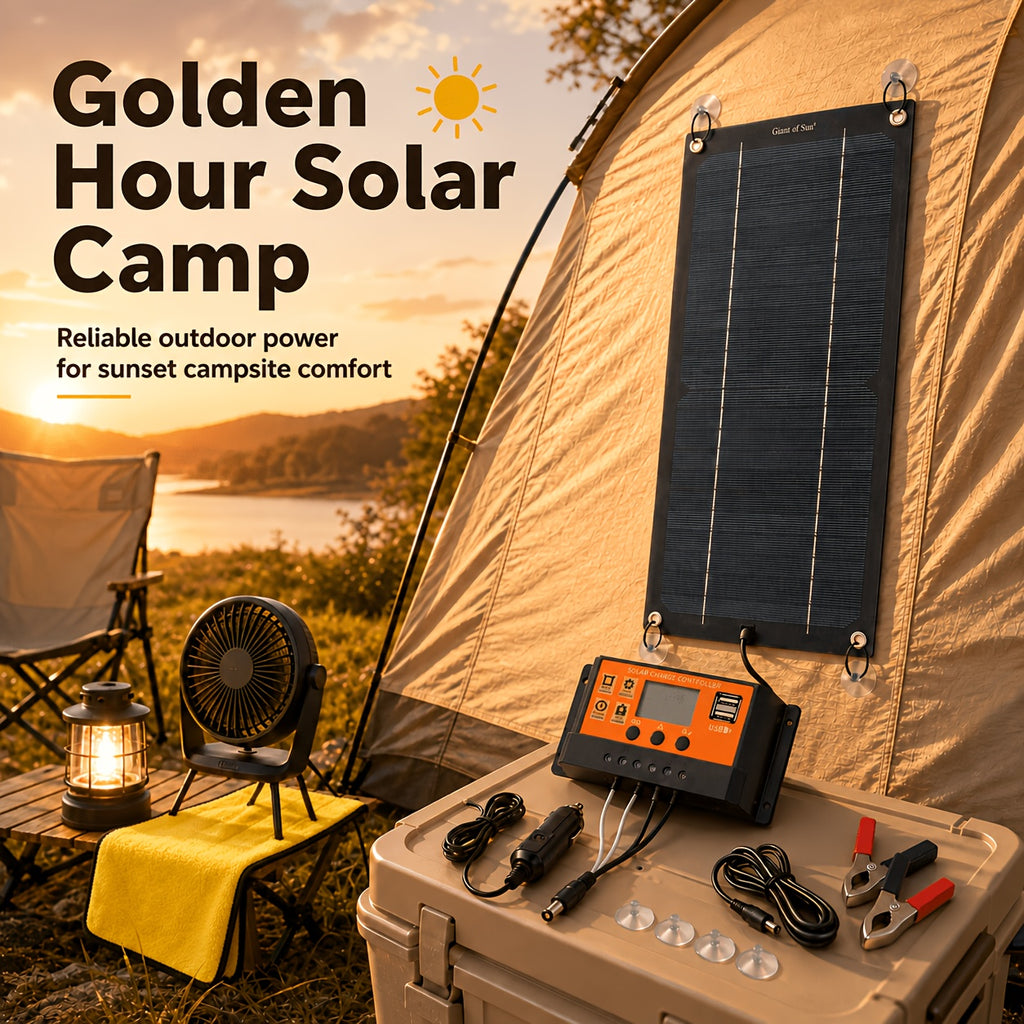 Lightweight Portable Solar Panel, Fast-charging High-power Kit, Monocrystalline, with 100A Controller, Cord & Clamps, Stable In Low Temp, for RV, Boat, Car, Camera, 4-season Camping, Hiking, Emergency Off-grid Power, No Battery
