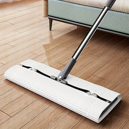 Flat Floor Mop and Bucket Set with Self-Cleaning System – Manual Squeeze Mop for Home, Office, Living Room, Bathroom & Kitchen – ABS, Multisurface, No Electricity Needed (White & Black)