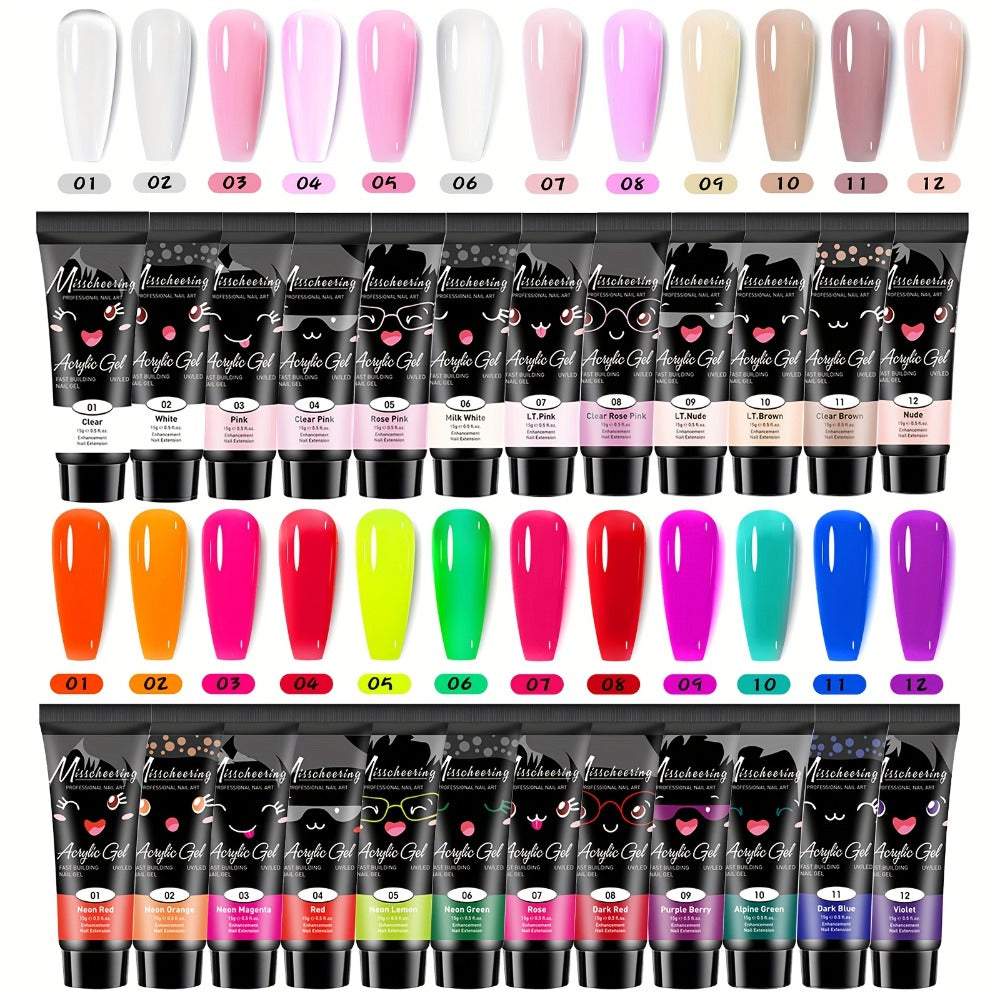 Poly Gel Nail Extension Kit 12pcs 3D Modeling Sculpting Gel – Semi-Permanent Resin Strengthener, Transparent Color Gel, Long-Lasting Acrylic Alternative for Beginner Salon DIY Nail Art Women