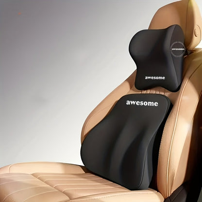Car Seat Neck Pillow & Lumbar Support Set, Ergonomic Memory Foam Headrest and Waist Cushion for Driving Comfort, Universal Fit Car Seat Pillow Combo, Black – Great Gift