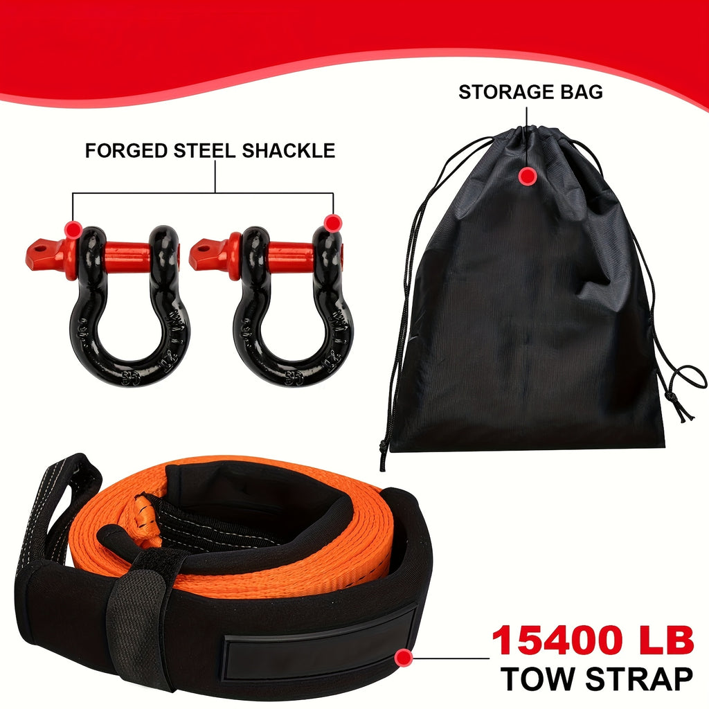 2-inch X 20-foot Emergency Towing Kit with Towing Rope And 1/2 D-ring Shackles (2pcs)