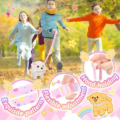 Walking Barking Dog Toy Electronic Interactive Puppy Plush with Tail Wagging Leash Bow Soft Stuffed Animal Birthday Christmas Easter Gift for Kids Girls Toddlers