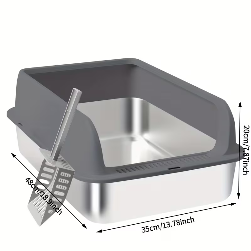 Stainless Steel Cat Litter Box with High Sides & Lid - Metal Litter Pan Anti-Leak Non-Stick Easy Clean Indoor Cat Toilet with Scoop, M & L Sizes