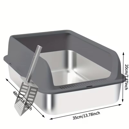 Stainless Steel Cat Litter Box with High Sides & Lid - Metal Litter Pan Anti-Leak Non-Stick Easy Clean Indoor Cat Toilet with Scoop, M & L Sizes