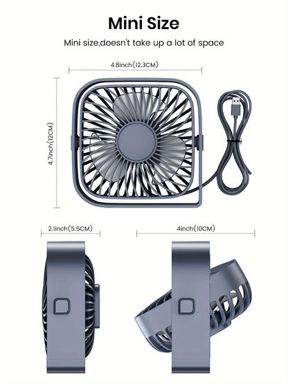 USB Desk Fan Portable, Small Personal Fan 3 Speed Settings 360° Rotation Silent Operation, Compact Lightweight USB Powered Cooling Fan for Home Office Dorm Bedroom Travel, Grey Blue Pink White