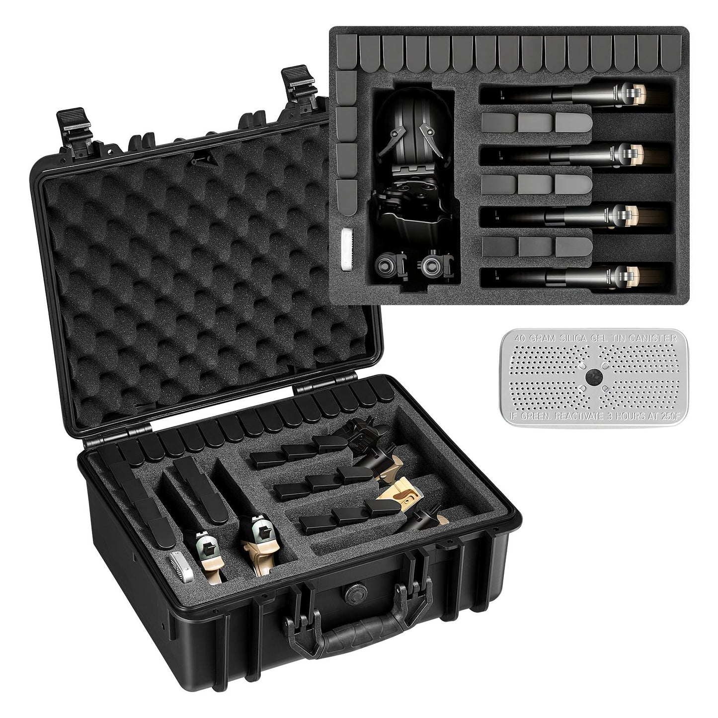 Hard Gun Case with Modular XPE Foam Interior – Heavy Duty Pistol Storage Box with Metal Hinges, 4 Lock Holes & Pressure Valve, Fits Glock & 6 Magazines, 18.7x12.5x7.5 in