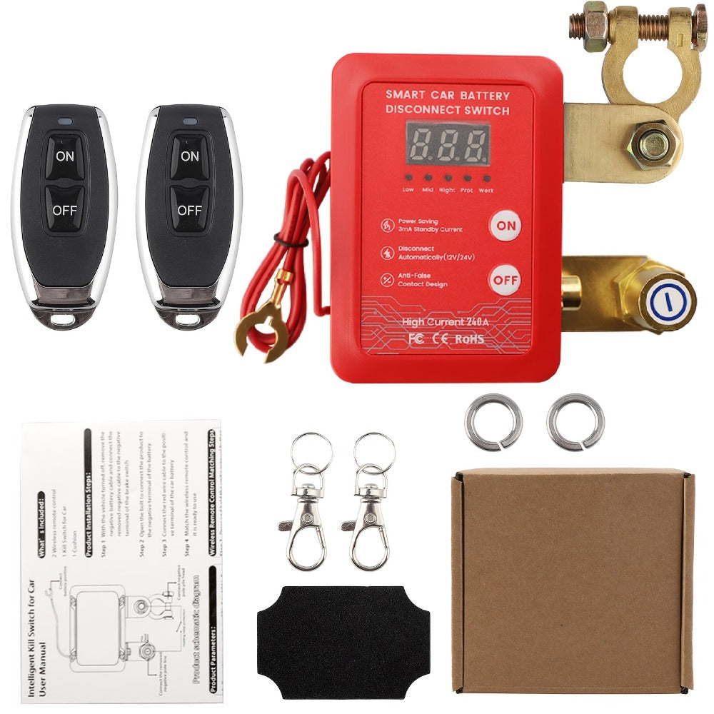 Remote Battery Disconnect Switch 240A 12V/24V – Wireless Kill Switch with Digital Display & Auto Power Shut-Off for Car, Truck, Boat – Magnetic Latching, 500A Instantaneous, Anti-False Contact