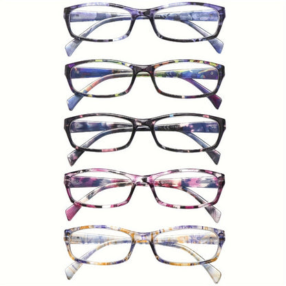 Reading Glasses 5 Pack for Women and Men Blue Light Blocking Readers Rectangular Spring Hinge Frame Anti Eyestrain Computer Reading Glasses Lightweight Fashionable Multi-Color Set Magnification 1.0 to 4.0