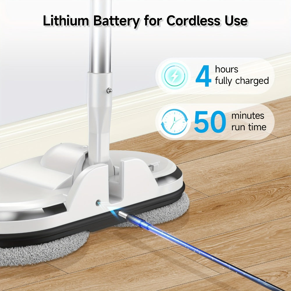 Cordless Electric Spin Mop Floor Cleaner with LED Headlight & Water Spray Tank – Powerful Wireless Spinning Mop for Hardwood & Tile Floors, Quiet Motor, Self-Cleaning & Waxing Function (White)