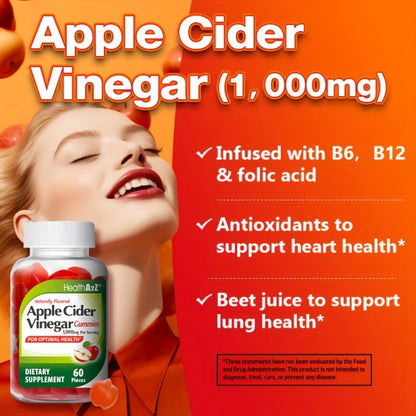 Apple Cider Vinegar Gummies 1000mg Extra Strength with B6, B12, Folic Acid, Pomegranate & Beet - Digestive Health, Clear Skin & Weight Support - Antioxidant ACV Gummies - 60 Count