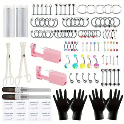 Body Piercing Jewelry Set 116pcs Stainless Steel – 14G 16G Mix BCR CBR Labret Lip Rings, Cartilage Daith Earrings, Nose Septum & Belly Studs