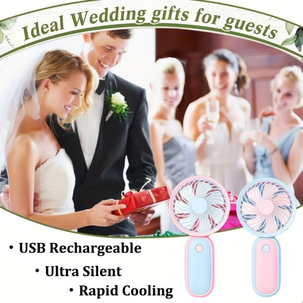 Mini Handheld Fan Bulk 12 Pack | Portable Neck & Wrist Personal Fan, USB Rechargeable, Lightweight Cute Design for Wedding Favors, Festival Party, Travel, Camping & Office Giveaways – Type A & B