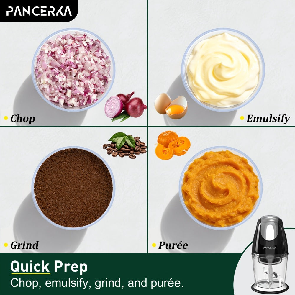 Electric Food Chopper Mini Food Processor – One-Touch 600ml Vegetable Chopper with 4 Stainless Steel Blades, Meat Grinder Blender for Garlic, Fruits, Smoothie, Puree, Black