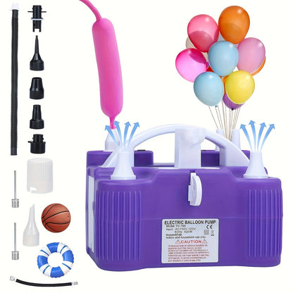 Electric Balloon Pump 3-in-1 Triple Inflating Ports | Fast Air Inflator Deflator for Latex Foil 260Q Balloons Swimming Rings Air Mattress | Portable Electric Balloon Inflator Purple Green