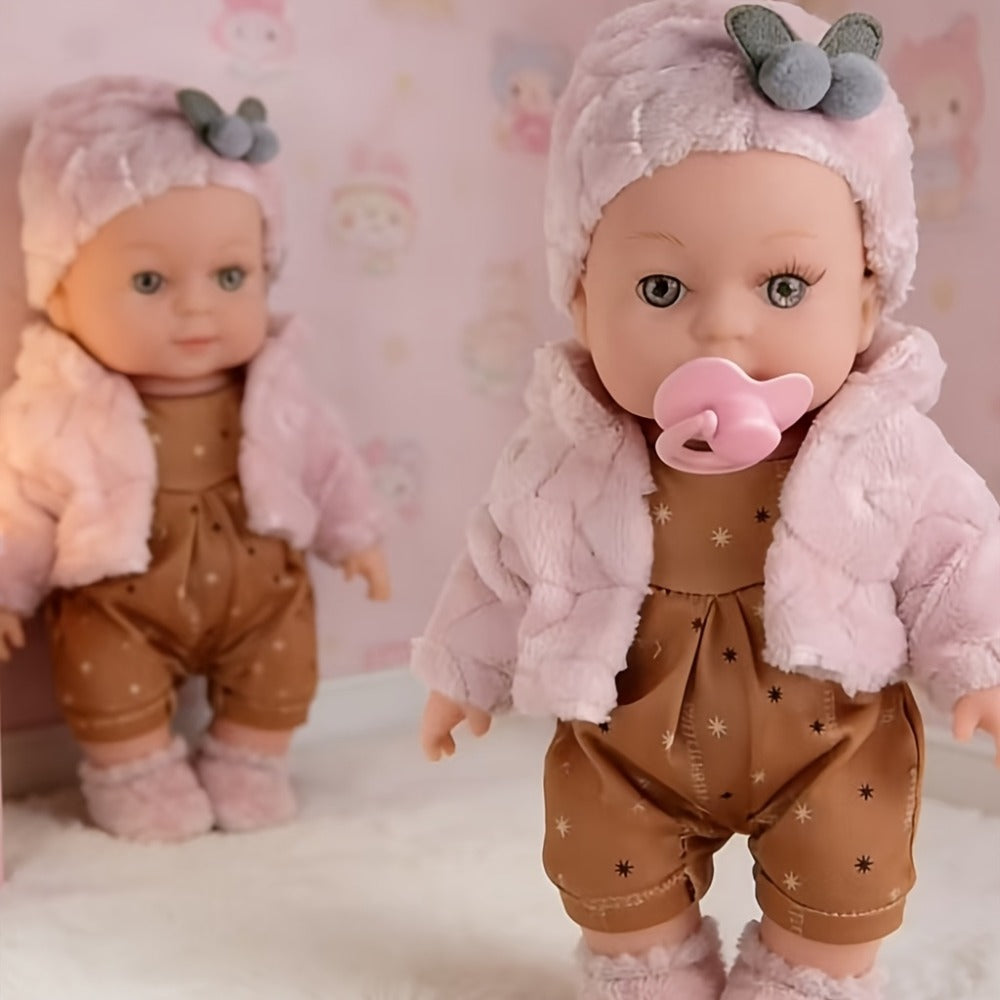 Mini Reborn Baby Doll 12 Inch 30cm Lifelike Soft Baby Girl Toy with Pink Clothes Hat Socks Pacifier Set – Cute Realistic Newborn Doll for Party Games Pretend Play Birthday Christmas Halloween Gift for Girls