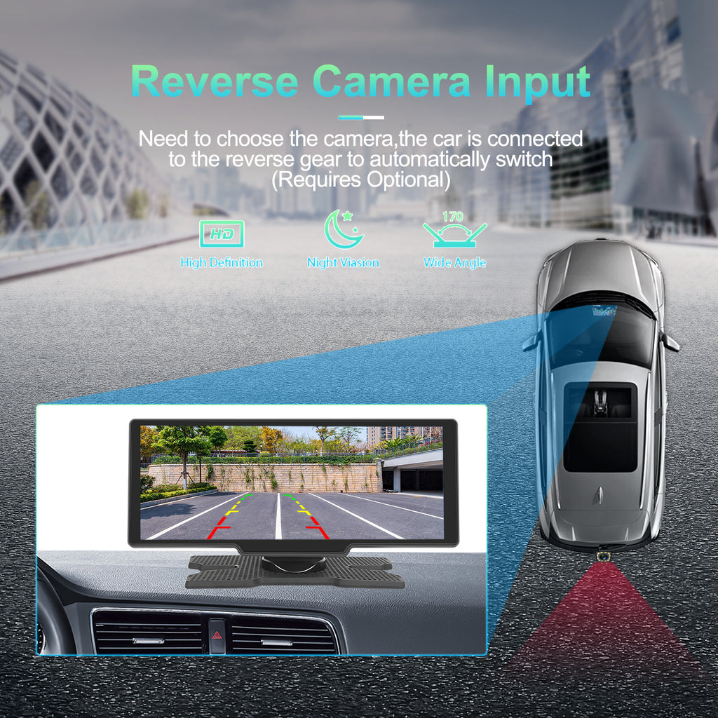 10.26 Inch IPS Portable with Wireless Carplay Android Car Recorder Screen, 7-32V Touchscreen with Voice Assistant/ FM Transmitter/ AUX/ GPS Navigation/ Airplayer +1080P Backup Camera As a Christmas Gift.