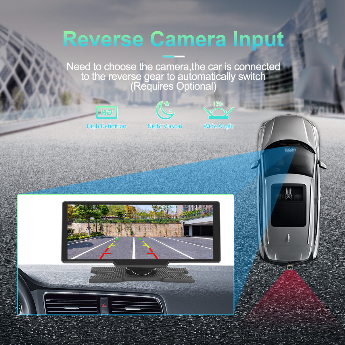 10.26 Inch IPS Portable with Wireless Carplay Android Car Recorder Screen, 7-32V Touchscreen with Voice Assistant/ FM Transmitter/ AUX/ GPS Navigation/ Airplayer +1080P Backup Camera As a Christmas Gift.