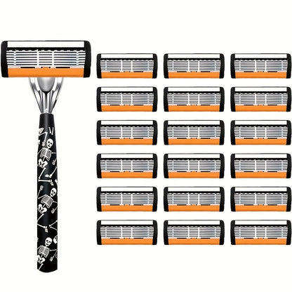Safety Razor for Men 7-Layer Progressive Blades — Non-Slip Stainless Steel Handle Classic Double Edge Razor for Beard & Mustache Grooming, 1 or 2 Handle + 15–36 Blade Pack Options