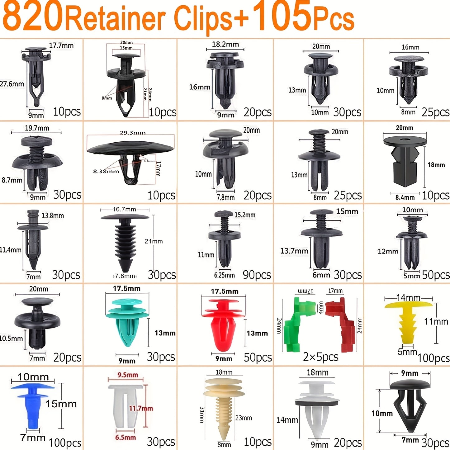 115pcs 925pcs 928pcs 1275pcs Car Body Universal Fasteners, Snap Rivets, Wing Expansion Screws, Willow Nails, Car Accessories Kit