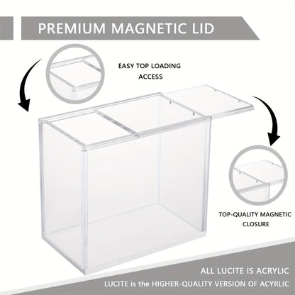 Acrylic Booster Box Display Case with Magnetic Lid – Thick 5mm Clear Protective Storage for Pokemon TCG Card Collectors, 3/4/6 Pack, 5.8"x3.5"x5.3"