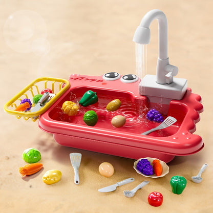 Kids Play Sink Toy with Running Water – Automatic Water Cycle System Pretend Play Dishwasher Kitchen Sink for Toddlers Boys & Girls, Role Play Kitchen Accessory Birthday Gift